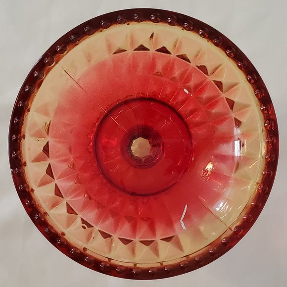 Vtg/MCM/Retro yellow/red Ambrosia Glass Pedestal Candy Dish - Picture 3 of 6